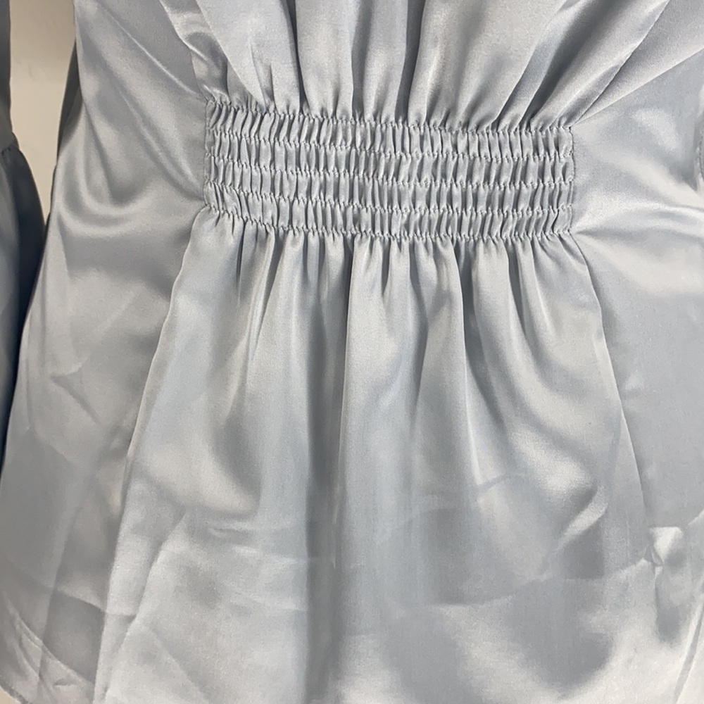 BCBG Pearl Gray Puffy Sleeve Blouse - Picture 8 of 13